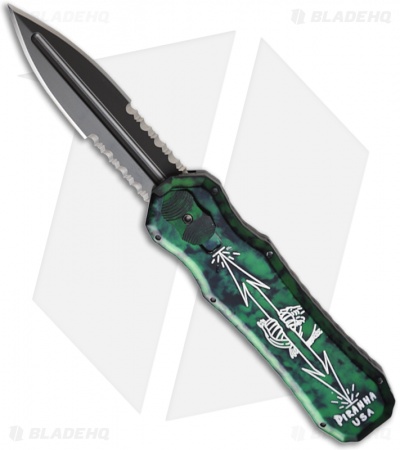 Piranha Green Excalibur OTF Knife Double Action Automatic (3.2" Black Serr)