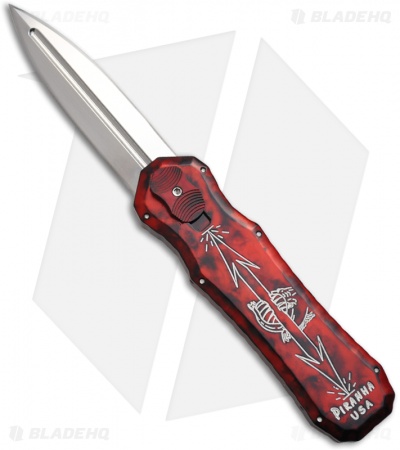 Piranha Red Excalibur Knife D/A OTF Automatic (3.2" Stonewash Plain)