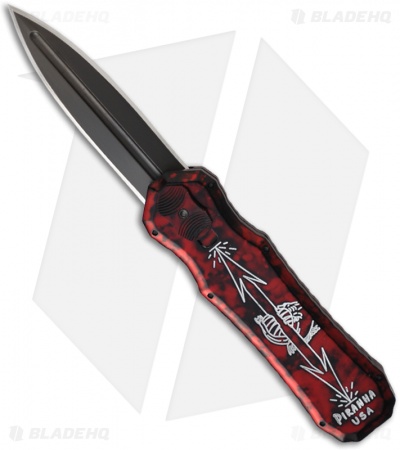 Piranha Excalibur OTF Knife Double Action Automatic Red (3.2" Black Plain)