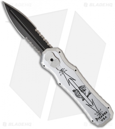Piranha Excalibur OTF Automatic Knife Silver Tactical (3.2" Black Serr)