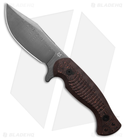 Fox Knives Eastwood Tiger Fixed Blade Knife Copper Carbon Fiber (4.33" Damascus)