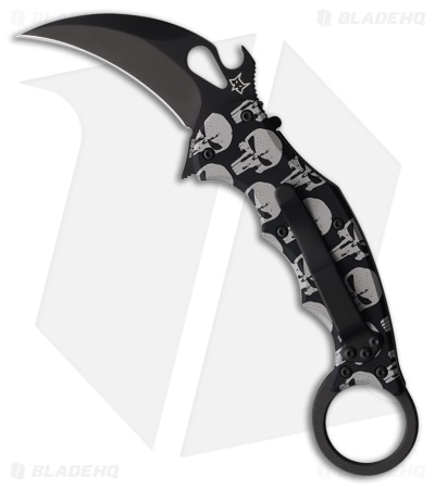 Fox Knives Skulls Karambit Liner Lock Knife Aluminum (2.6" Black)
