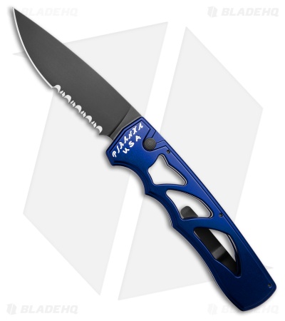 Piranha MagnaRaptor Automatic Knife Blue Aluminum (3.4" Black Serrated)
