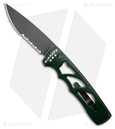 Piranha MagnaRaptor Automatic Knife Green Aluminum (3.4" Black Serrated)