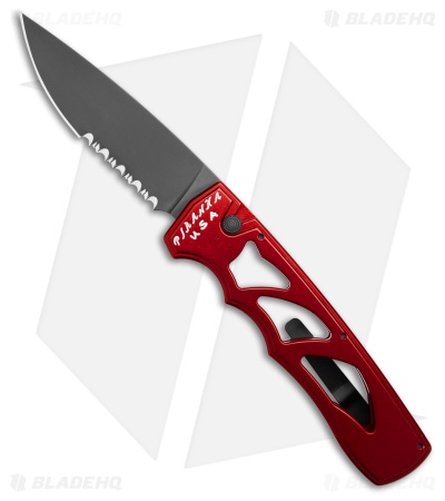 Piranha MagnaRaptor Automatic Knife Red Aluminum (3.4" Black Serrated)