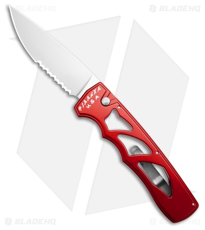 Piranha MagnaRaptor Automatic Knife Red Aluminum (3.4" Satin Serr)