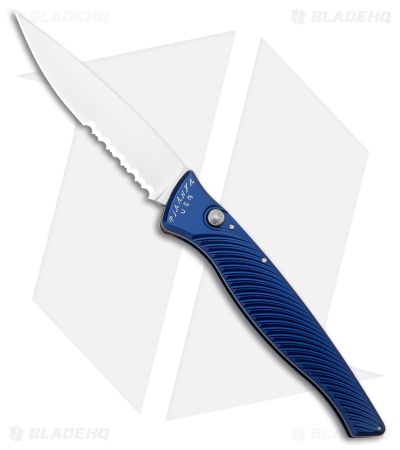 Piranha DNA Automatic Knife Blue Aluminum (3.25" Mirror Serrated)