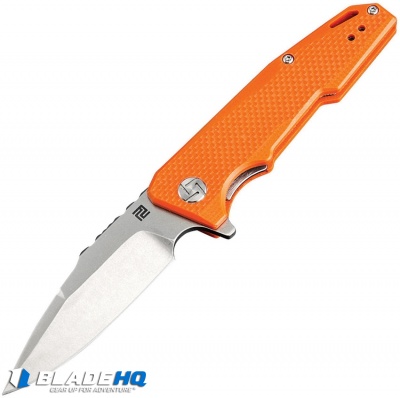 Artisan Cutlery Small Predator Liner Lock Knife Orange G-10  (3" Stonewash)
