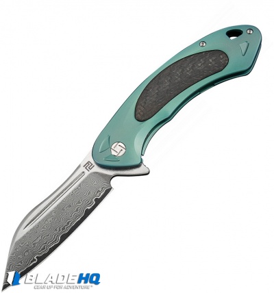 Artisan Cutlery Eterno Frame Lock Knife Green Ti/Carbon Fiber (3.5" Damascus)