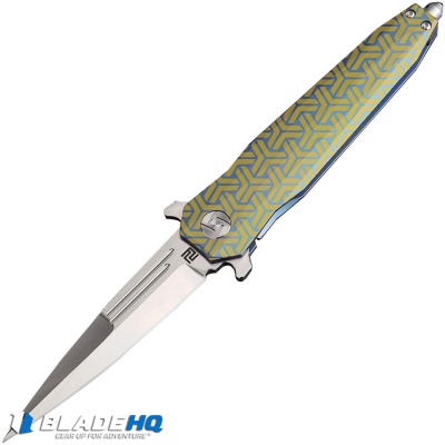 Artisan Cutlery Hornet Liner Lock Knife Green Stripe Ti (3.54" Satin S35VN)