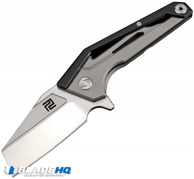 Artisan Cutlery Ravine Frame Lock Knife Black/Gray Ti (3" Satin CPM-S35VN)