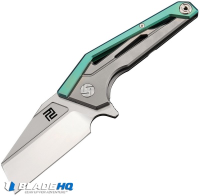 Artisan Cutlery Ravine Frame Lock Knife Green/Gray Ti (3" Satin CPM-S35VN)