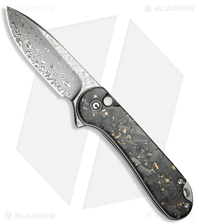 CIVIVI Elementum II Button Lock Knife Gold Carbon Fiber Shred (3" Damascus)