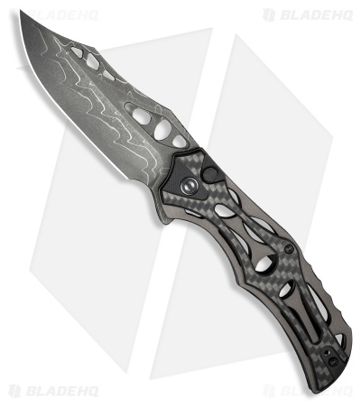 CIVIVI Biophase Button Lock Knife Gray Aluminum/CF/Black G-10 (3.5" Damascus)