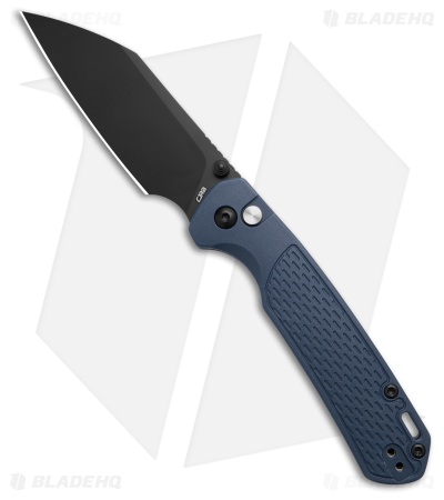 CJRB Pyrite-Light Button Lock Knife Blue FRN (3.3" Black PVD)