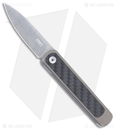 CRKT Pup Slip Joint Knife Titanium w/CF Inlay (2.1" Super Dense Twist Damasteel)