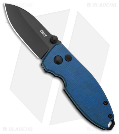 CRKT Squid Button Lock Knife Blue Micarta (2.3" Black Oxide D2) 2474BD