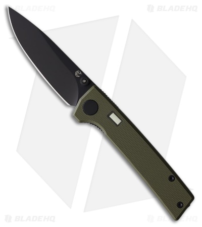 Glow Rhino Fermi Liner Lock Knife OD Green G-10 + Tritium Thumb Stud (3" Black)