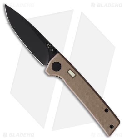 Glow Rhino Fermi Liner Lock Knife Tan G-10 + Tritium Thumb Stud (3" Black)