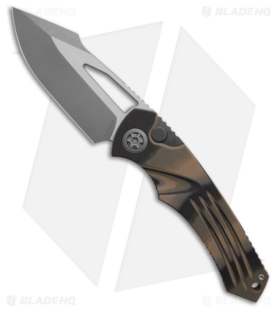 Heretic Knives Pariah MagnaCut Button Lock Knife Camo G-10 (3.8" Battleworn)
