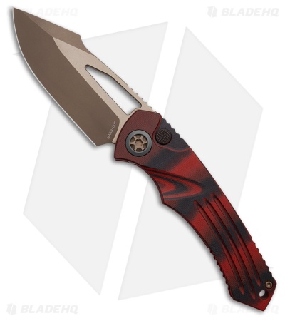 Heretic Knives Pariah MagnaCut Button Lock Knife Red/Black G-10 (3.8" Bronze)
