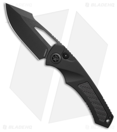 Heretic Knives Pariah Manual Button Lock Knife Black Al + GLOW CF (3.8" DLC)