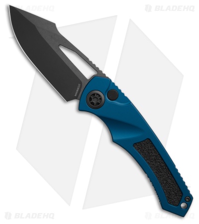 Heretic Knives Pariah Manual Button Lock Knife Blue Aluminum (3.8" DLC)