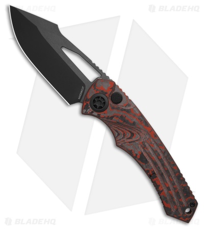 Heretic Knives Pariah Manual Button Lock Knife Red Camo Carbon Fiber (3.8" DLC)