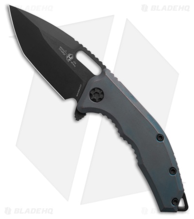 Heretic Knives Medusa MagnaCut Manual Frame Lock Knife Antique Blue Ti (3" DLC)