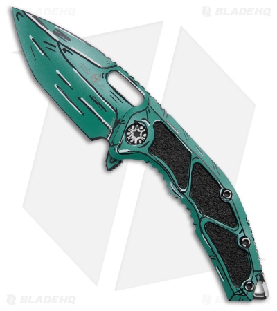Heretic Knives Medusa Manual Frame Lock Knife Turquoise Shaded Ti (3" Cerakote)