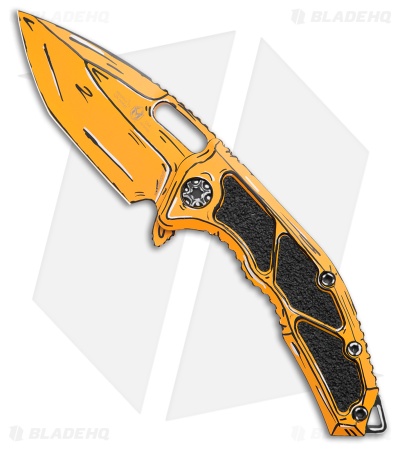 Heretic Knives Medusa Manual Frame Lock Knife Yellow Shaded Ti (3" Cerakote)