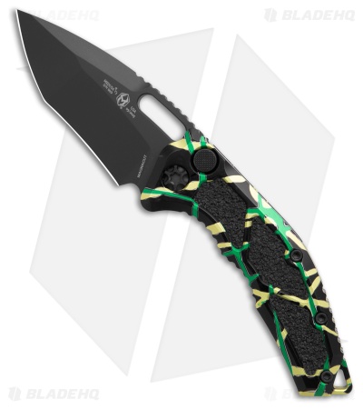 Heretic Knives Medusa Recurve Automatic Knife Green Splash (3" Black)