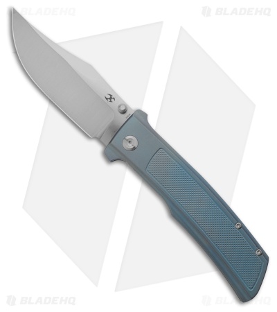 Kansept Knives Bison Frame Lock Knife Frag Pattern Blue Titanium (4.25" Satin)