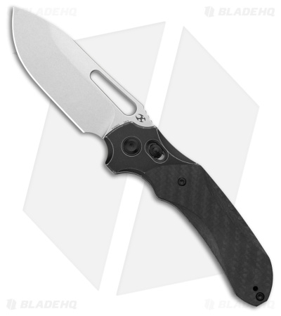 Kansept Knives Quasar Crossbar Lock Knife Black SW Ti/Twill CF (3.3" SW)