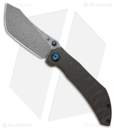 Kansept Knives Tipper Frame Lock Knife Flamed Tiger Stripe Ti (3.4" Damascus)