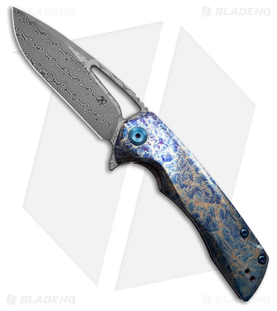 Kansept Knives Kryo Frame Lock Knife Lightning Strike Ti (3.6" Damascus) K1001A6