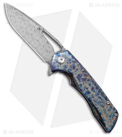Kansept Knives Mini Kryo Frame Lock Knife Lightning Strike Ti (2.9" Damascus)