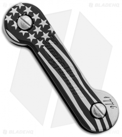 KEY-BAR Preamble w/ American Flag Black Aluminum Pocket Key Holder/Organizer