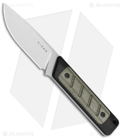 Kizer Smolt Fixed Blade Knife Black G-10/Green Micarta (2.9" Satin) 1063A6