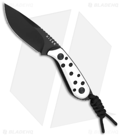 Kizer Buddy Fixed Blade Knife Black & White G-10 (3" Black Nitro-V) 1081A3