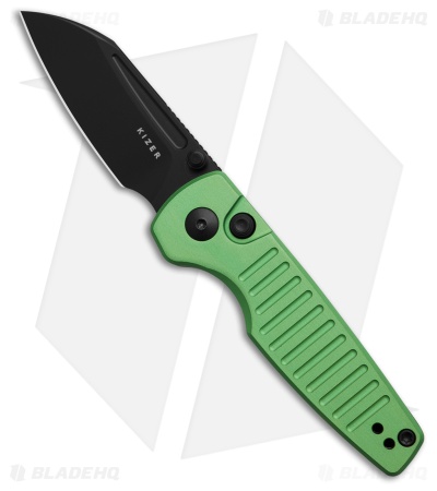 Kizer Parakeet Button Lock Knife Green Aluminum (2.5" Black)