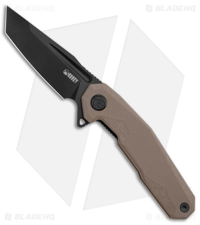Kubey Carve Nest Liner Lock Knife Tan G-10 (3.5" Black)