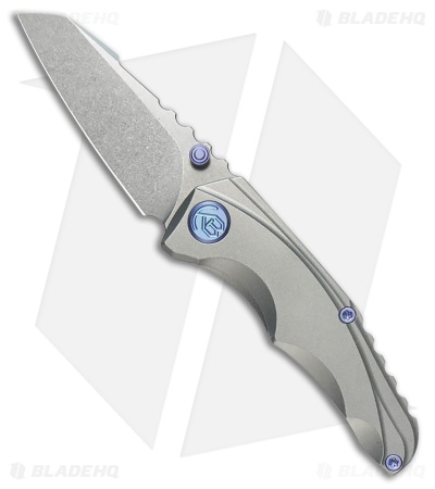 Kubey Knives Steeltle Frame Lock Knife Gray Ti + Blue Accents (2.4" Stonewash)