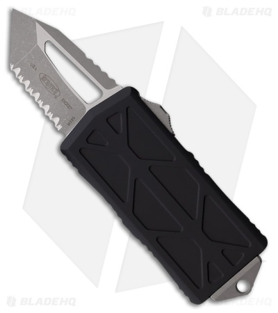 Microtech Exocet T/E Automatic Knife Black Aluminum (2" Stonewash Serr)