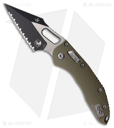 Microtech Stitch Ram-Lok Knife OD Green Fluted G-10 (3.75" Two-Tone Full Serr)
