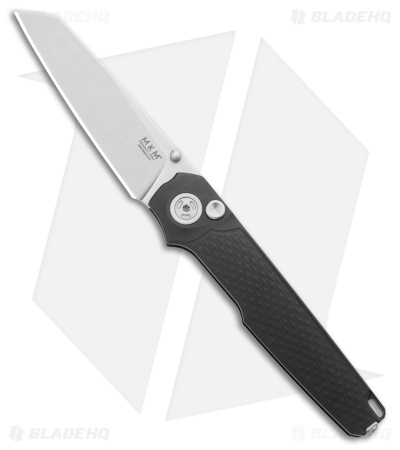 MKM Miura Button Lock Knife Black Aluminum (2.72" Stonewash MagnaCut)