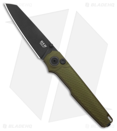 MKM Miura Button Lock Knife Green Aluminum (2.72" Dark Stonewash MagnaCut)