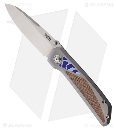 Pena Knives Mula Sheepsfoot Frame Lock Knife Ti/Brown Micarta/Mokuti (3.25" Sat)