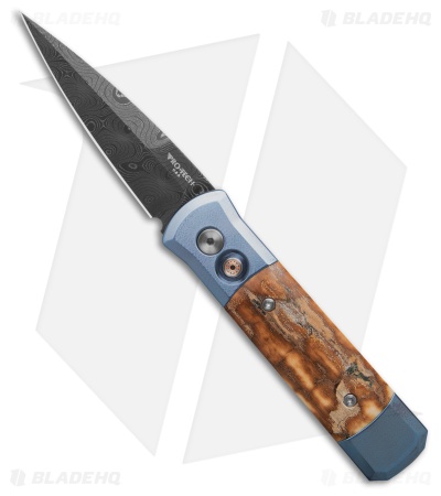 Pro-Tech Godson Automatic Knife Bark Mastadon/Blue Ti (3.15" Virus Damascus)