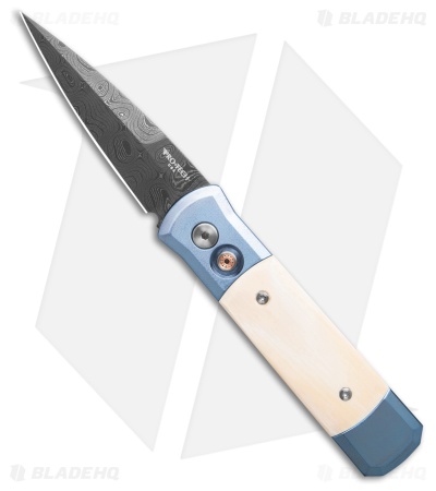 Pro-Tech Godson Automatic Knife Ivory Mastadon/Blue Ti (3.15" Virus Damascus)